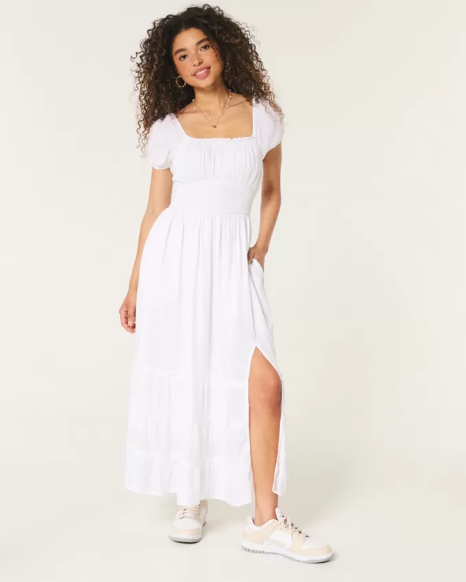 Hollister Saidie Short-Sleeve Tie-Back Midi Dress,Hollister Saidie Short-Sleeve Tie-Back Midi Dress