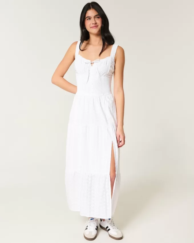 Hollister Sofia Side-Smocked Eyelet Maxi Dress,Hollister Sofia Side-Smocked Eyelet Maxi Dress