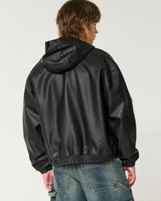 Hooded Vegan Leather Jacket,Hooded Vegan Leather Jacket