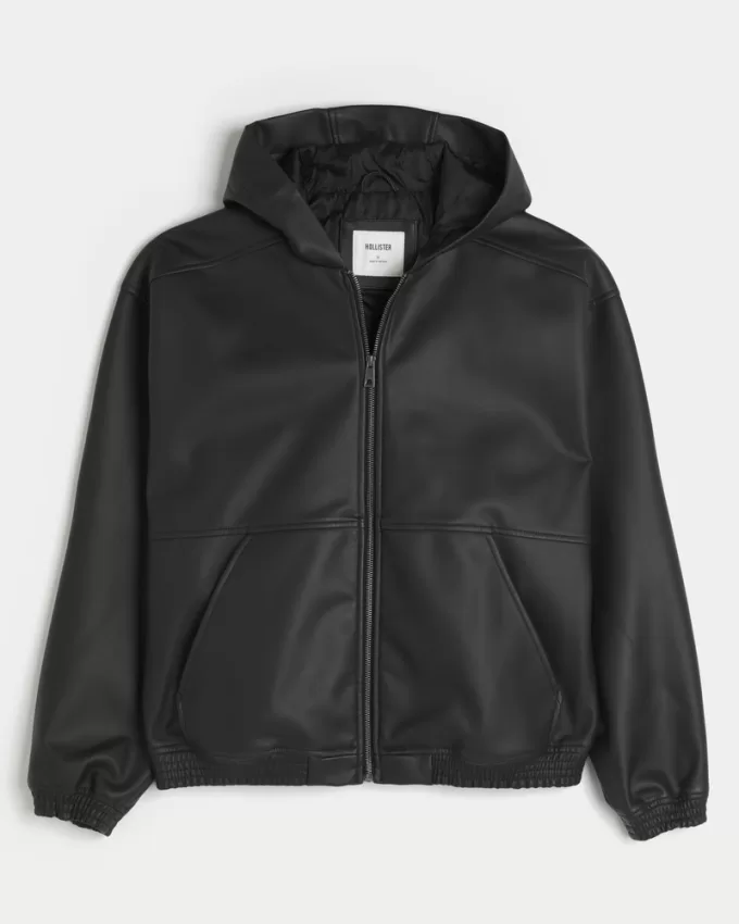 Hooded Vegan Leather Jacket,Hooded Vegan Leather Jacket