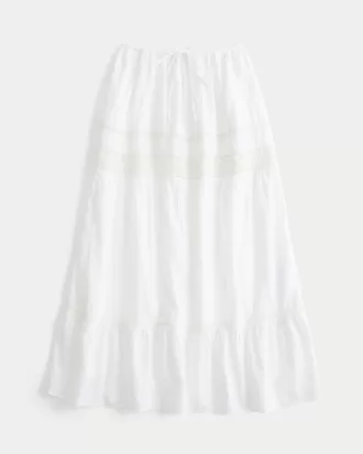 Lace Inset Tiered Maxi Skirt,Lace Inset Tiered Maxi Skirt