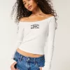 Lace Trim Off-the-Shoulder Montauk Graphic Tee,Lace Trim Off-the-Shoulder Montauk Graphic Tee