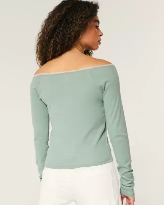 Lace Trim Off-the-Shoulder San Diego Graphic Tee,Lace Trim Off-the-Shoulder San Diego Graphic Tee