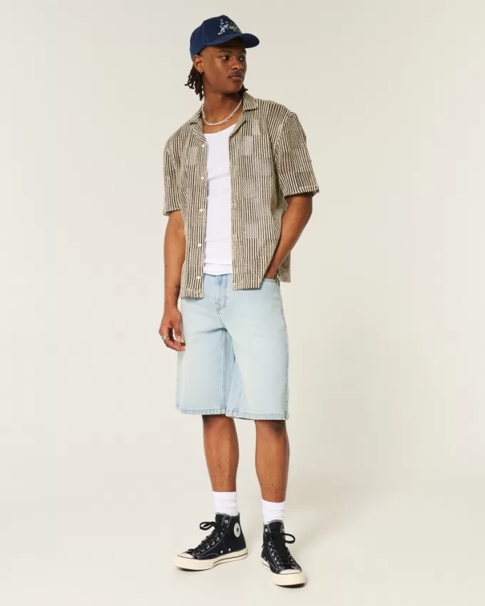 Light Wash Dice Graphic Super Baggy Denim Shorts,Light Wash Dice Graphic Super Baggy Denim Shorts
