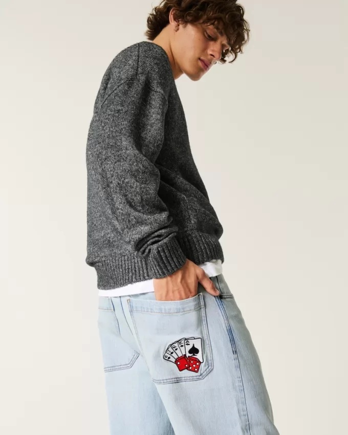 Light Wash Playing Cards Graphic Super Baggy Jeans,Light Wash Playing Cards Graphic Super Baggy Jeans