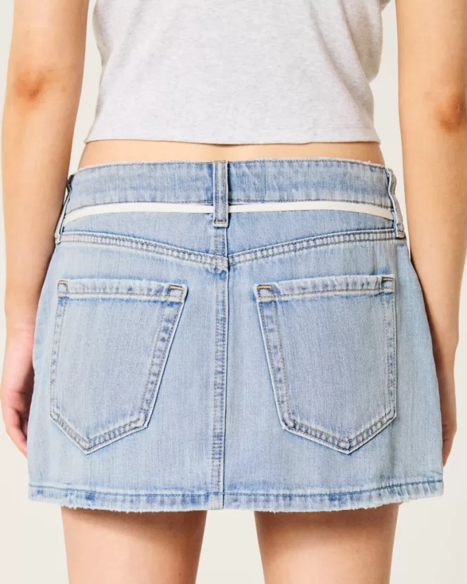 Light Wash Shoelace Denim Mini Skort,Light Wash Shoelace Denim Mini Skort