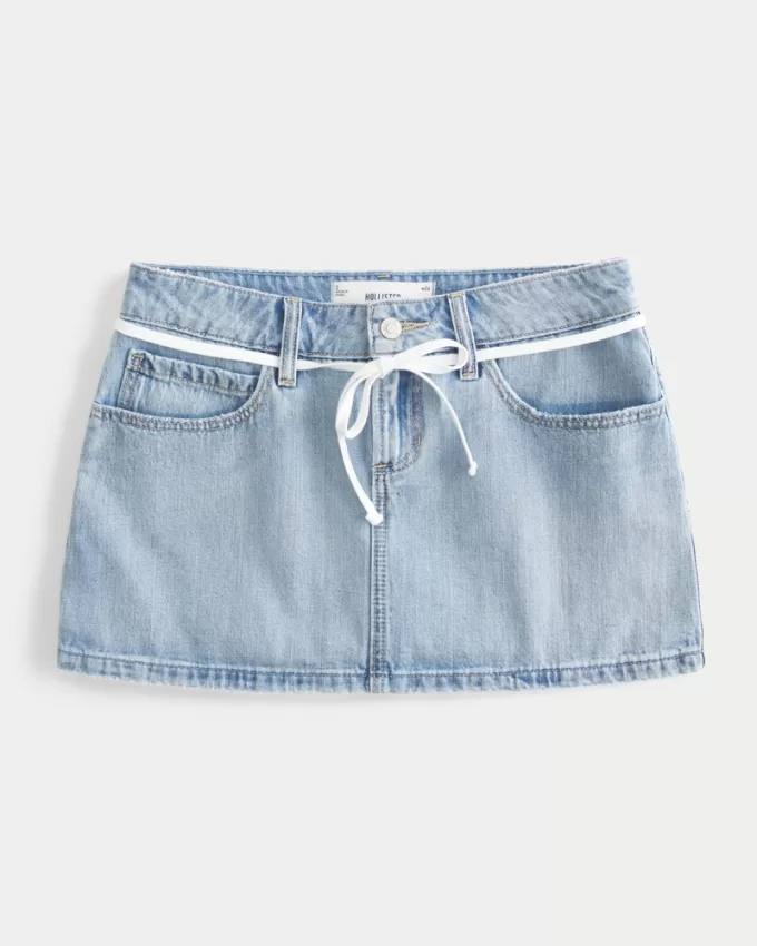 Light Wash Shoelace Denim Mini Skort,Light Wash Shoelace Denim Mini Skort