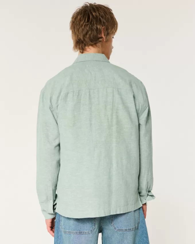 Linen-Blend Button-Through Shirt,Linen-Blend Button-Through Shirt