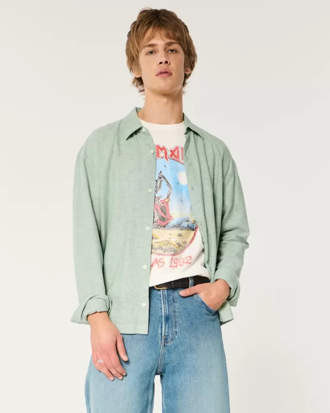 Linen-Blend Button-Through Shirt,Linen-Blend Button-Through Shirt