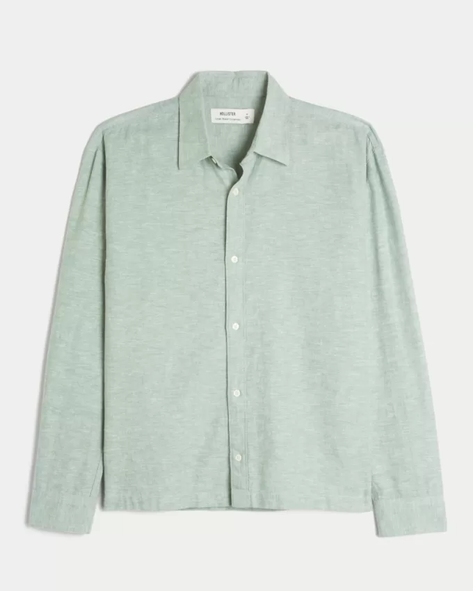 Linen-Blend Button-Through Shirt,Linen-Blend Button-Through Shirt