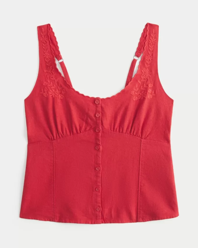 Linen Blend Button-Through Top,Linen Blend Button-Through Top