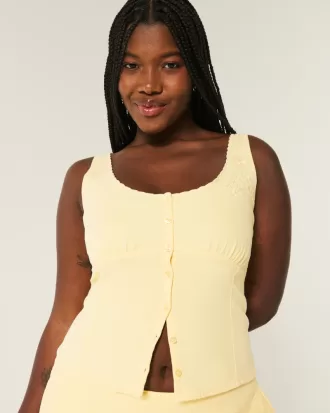 Linen Blend Button-Through Top,Linen Blend Button-Through Top