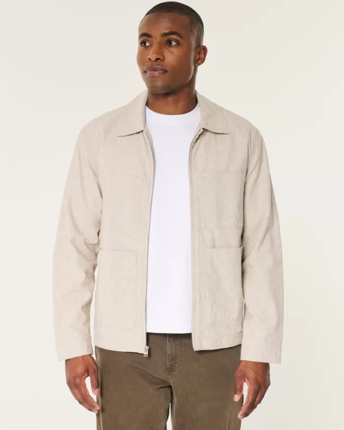 Linen Blend Chore Jacket,Linen Blend Chore Jacket