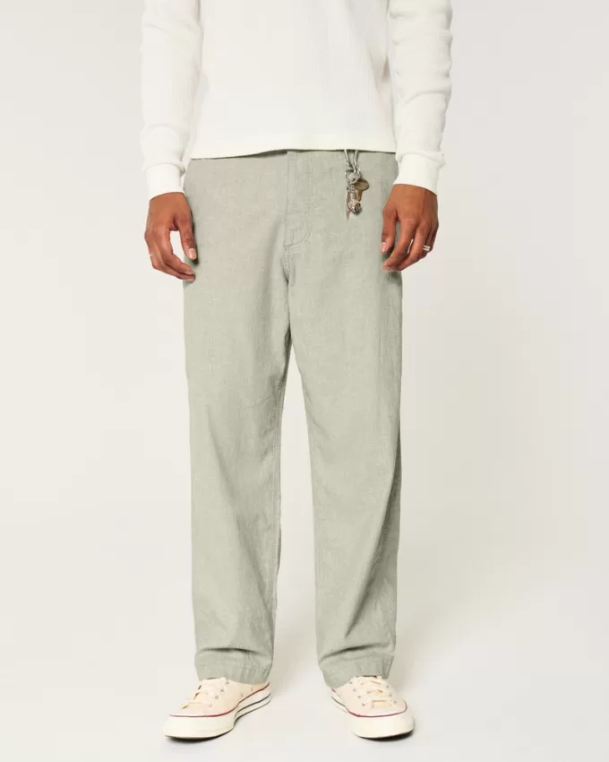 Linen-Blend Flex-Waist Baggy Pants,Linen-Blend Flex-Waist Baggy Pants
