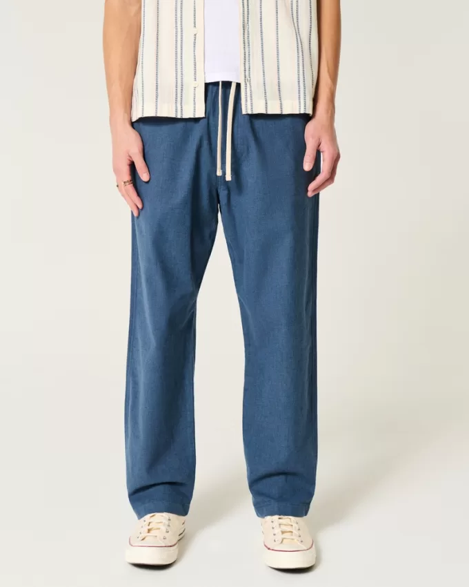 Linen-Blend Loose Pull-On Pants,Linen-Blend Loose Pull-On Pants