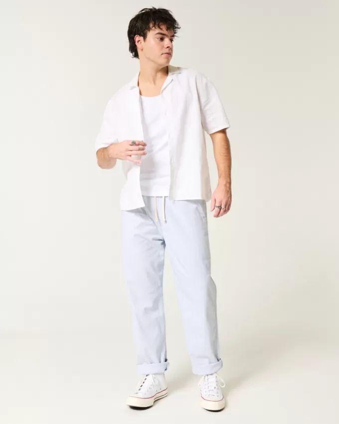 Linen-Blend Loose Pull-On Pants,Linen-Blend Loose Pull-On Pants