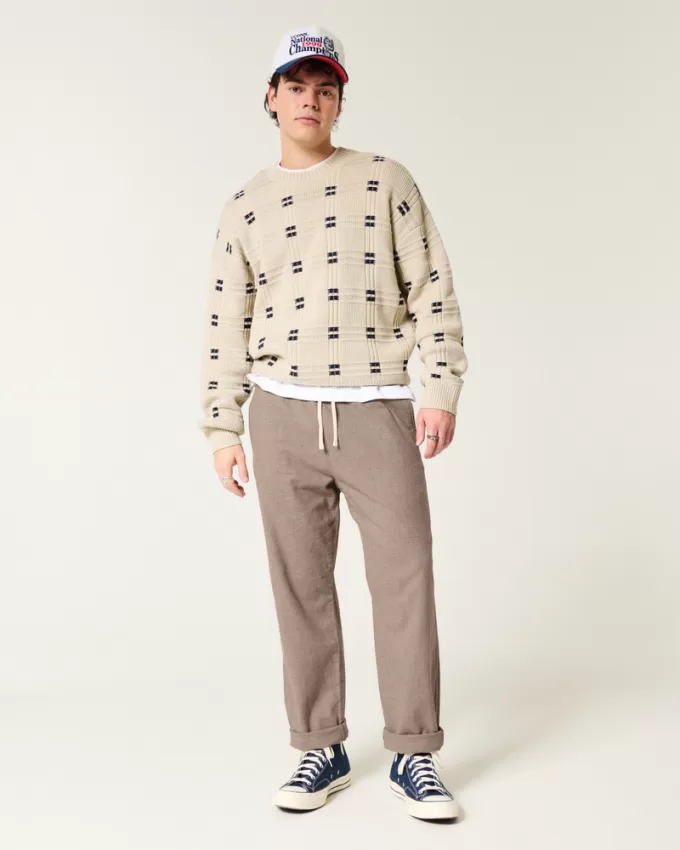 Linen-Blend Loose Pull-On Pants,Linen-Blend Loose Pull-On Pants