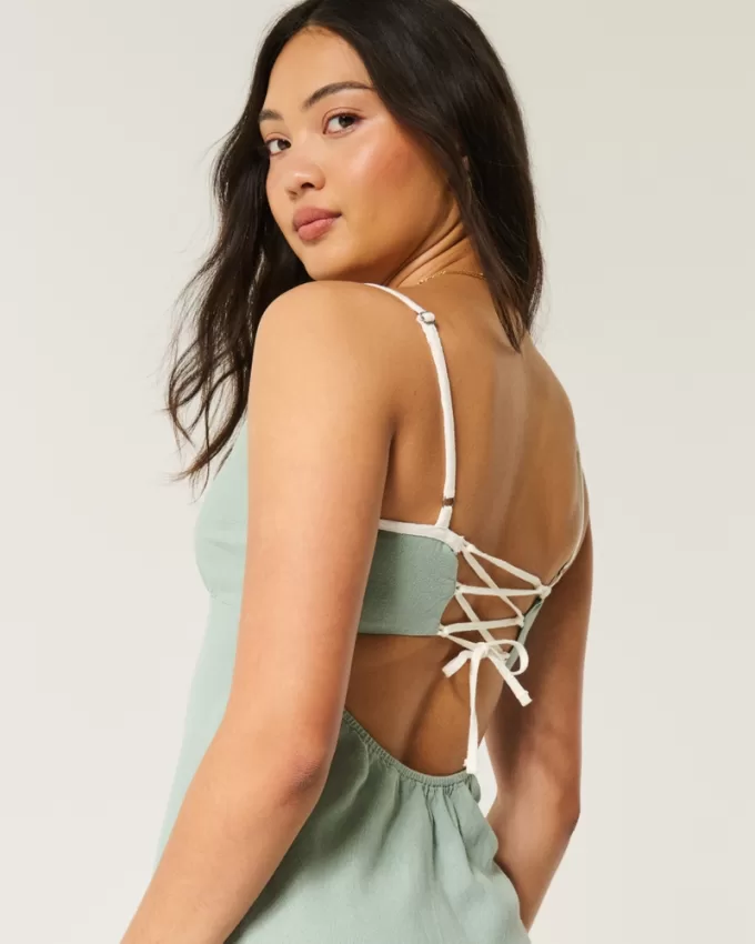 Linen-Blend Open-Back Slip Midi Dress,Linen-Blend Open-Back Slip Midi Dress