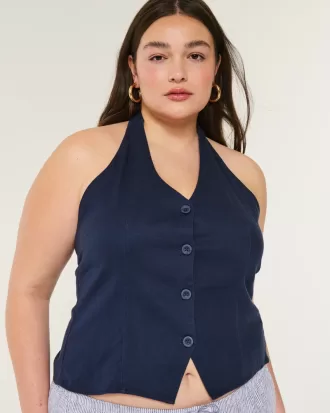 Linen-Blend Open-Back Vest,Linen-Blend Open-Back Vest