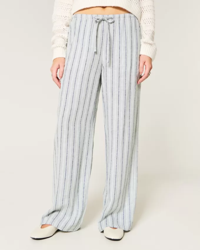Linen-Blend Pull-On Baggy Pants,Linen-Blend Pull-On Baggy Pants
