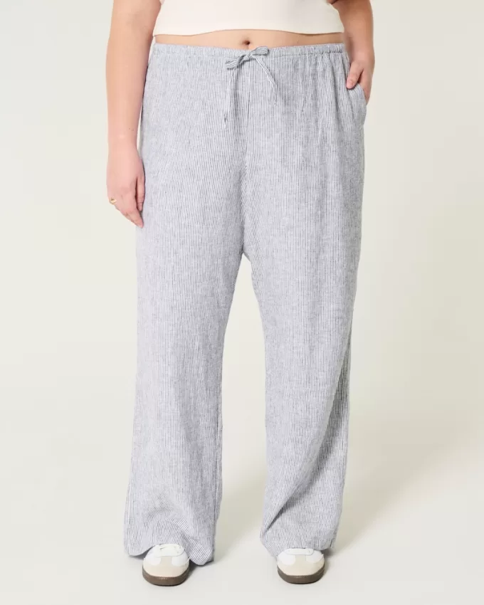 Linen-Blend Pull-On Baggy Pants,Linen-Blend Pull-On Baggy Pants