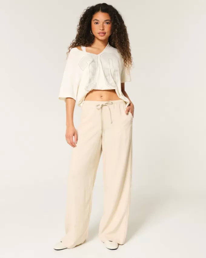 Linen-Blend Pull-On Baggy Pants,Linen-Blend Pull-On Baggy Pants