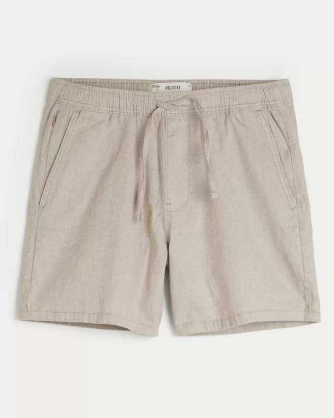 Linen-Blend Pull-On Shorts 7″,Linen-Blend Pull-On Shorts 7″