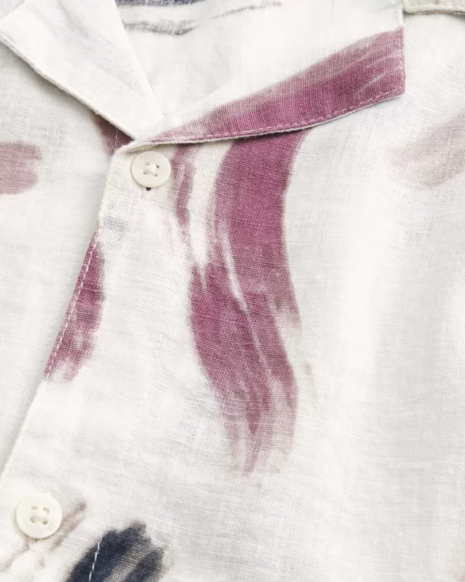 Linen-Blend Short-Sleeve Pattern Shirt,Linen-Blend Short-Sleeve Pattern Shirt