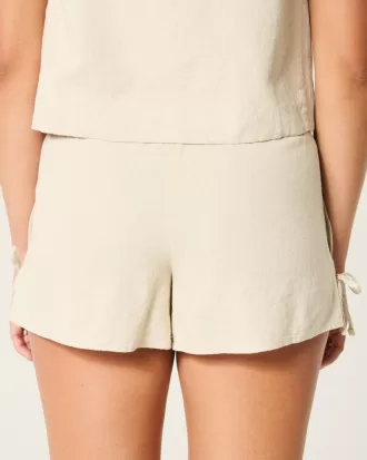 Linen-Blend Side Bow Soft Shorts,Linen-Blend Side Bow Soft Shorts