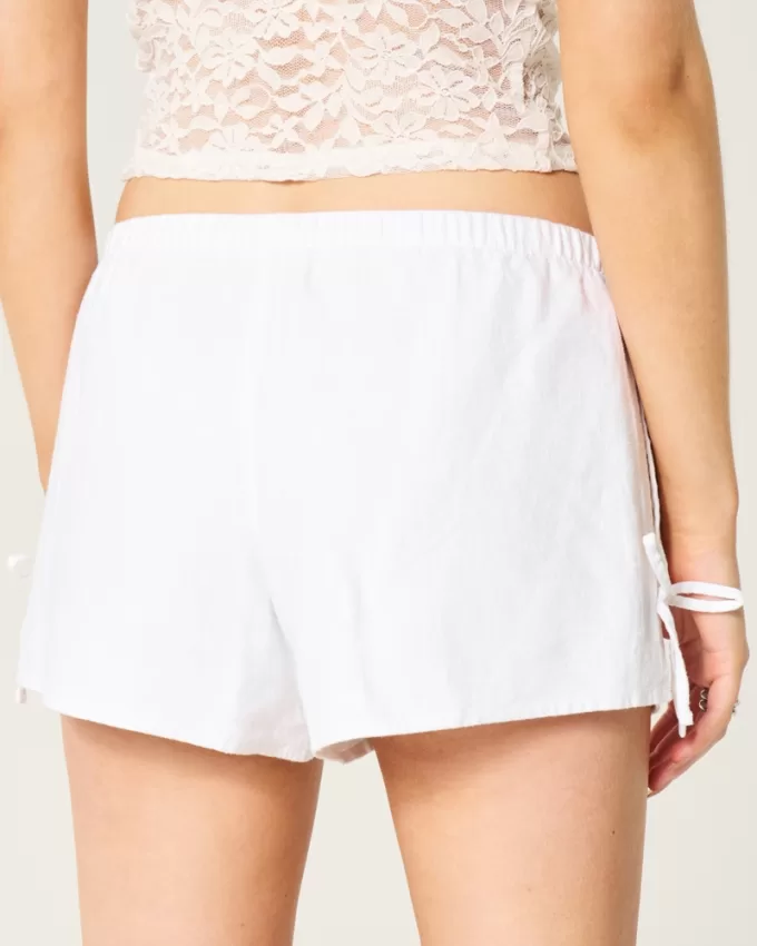 Linen-Blend Side Bow Soft Shorts,Linen-Blend Side Bow Soft Shorts