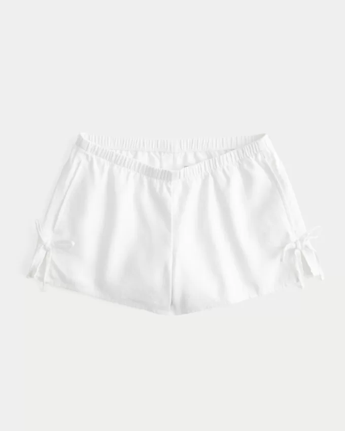 Linen-Blend Side Bow Soft Shorts,Linen-Blend Side Bow Soft Shorts