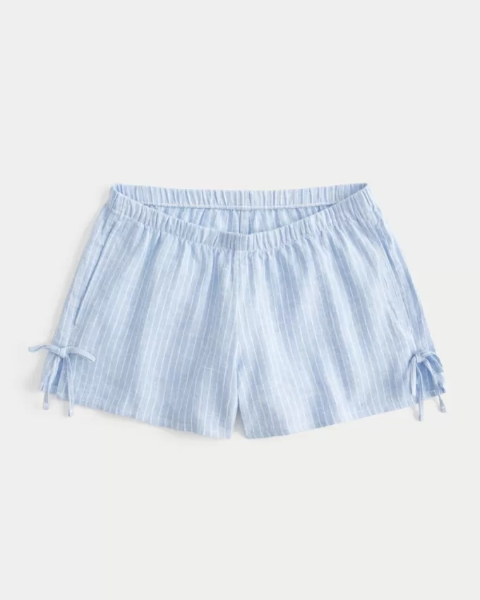 Linen-Blend Side Bow Soft Shorts,Linen-Blend Side Bow Soft Shorts