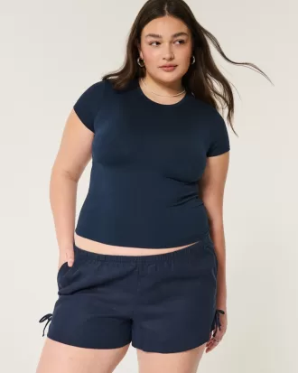 Linen-Blend Side Bow Soft Shorts,Linen-Blend Side Bow Soft Shorts