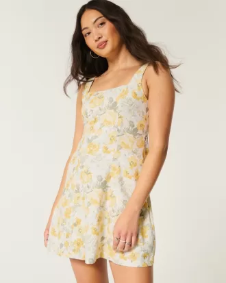 Linen-Blend Structured Mini Dress,Linen-Blend Structured Mini Dress