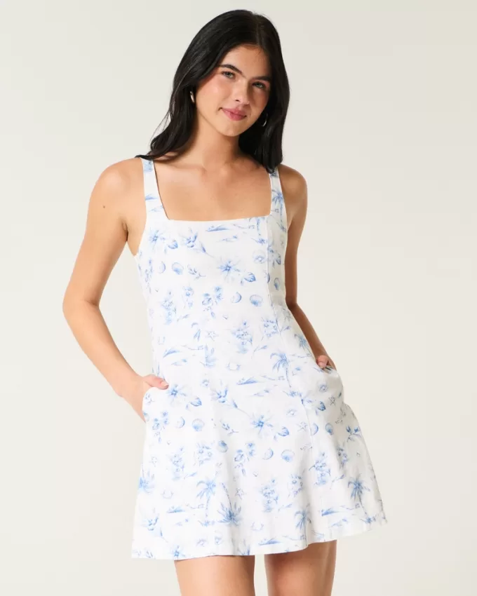 Linen-Blend Structured Mini Dress,Linen-Blend Structured Mini Dress