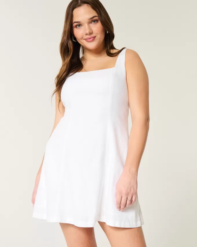 Linen-Blend Structured Mini Dress,Linen-Blend Structured Mini Dress