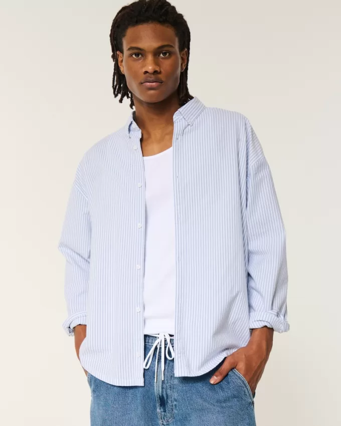 Long-Sleeve Baggy Oxford Shirt,Long-Sleeve Baggy Oxford Shirt