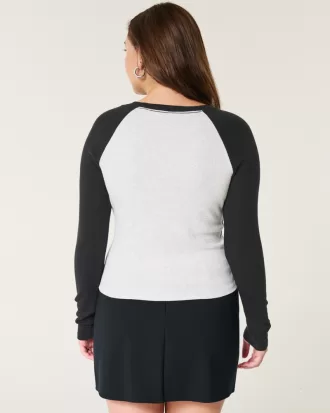 Long-Sleeve Chicago Graphic Notch-Neck Baby Tee,Long-Sleeve Chicago Graphic Notch-Neck Baby Tee