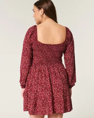 Long-Sleeve Cinch Bust Mini Dress,Long-Sleeve Cinch Bust Mini Dress