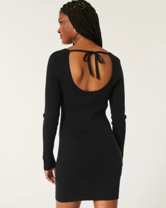 Long-Sleeve Cinch Bust Open-Back Sweater Dress,Long-Sleeve Cinch Bust Open-Back Sweater Dress