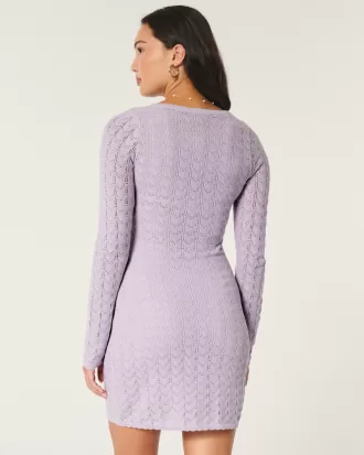 Long-Sleeve Crochet-Style Mini Dress,Long-Sleeve Crochet-Style Mini Dress