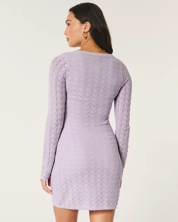 Long-Sleeve Crochet-Style Mini Dress,Long-Sleeve Crochet-Style Mini Dress