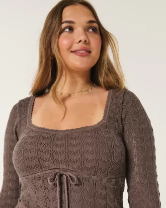 Long-Sleeve Crochet-Style Mini Dress,Long-Sleeve Crochet-Style Mini Dress