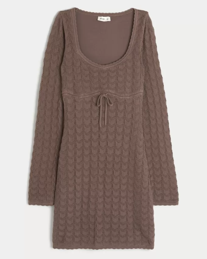 Long-Sleeve Crochet-Style Mini Dress,Long-Sleeve Crochet-Style Mini Dress