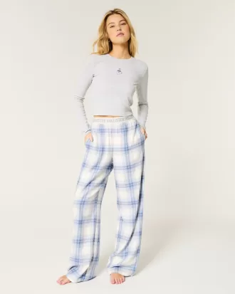 Long-Sleeve Graphic Tee & Flannel Pajama Pants Set,Long-Sleeve Graphic Tee & Flannel Pajama Pants Set