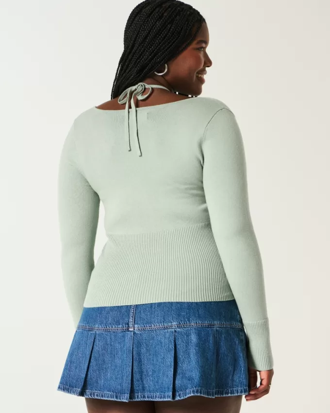Long-Sleeve Halter Tie Sweater,Long-Sleeve Halter Tie Sweater