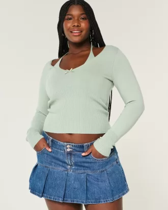 Long-Sleeve Halter Tie Sweater,Long-Sleeve Halter Tie Sweater