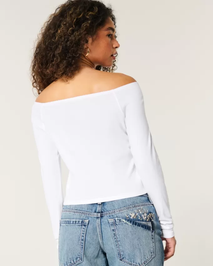 Long-Sleeve Off-the-Shoulder Top,Long-Sleeve Off-the-Shoulder Top