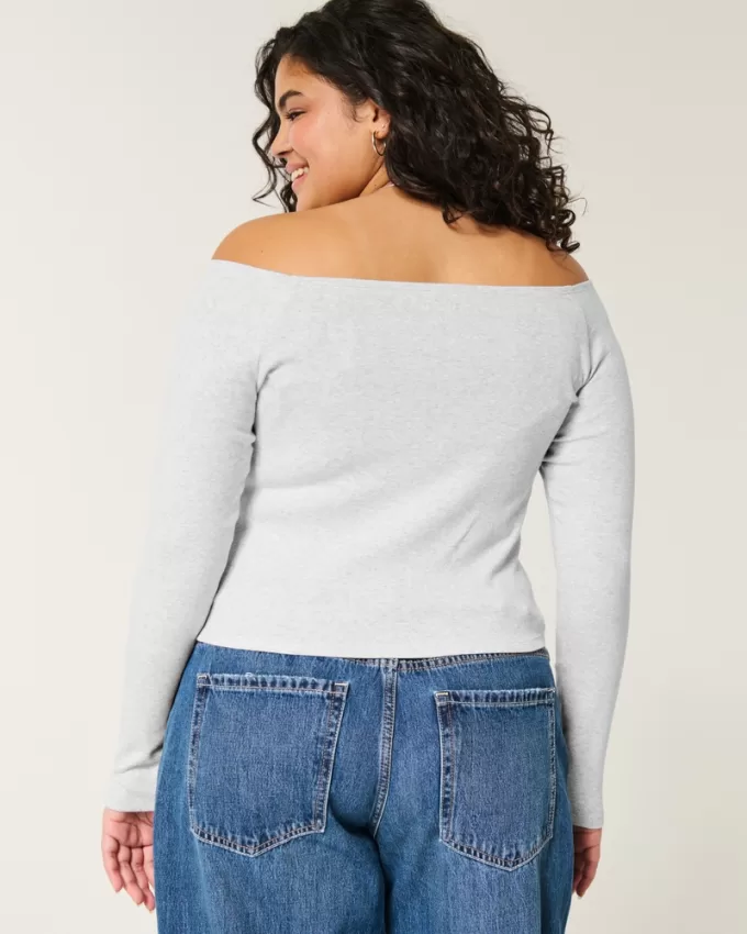 Long-Sleeve Off-the-Shoulder Top,Long-Sleeve Off-the-Shoulder Top
