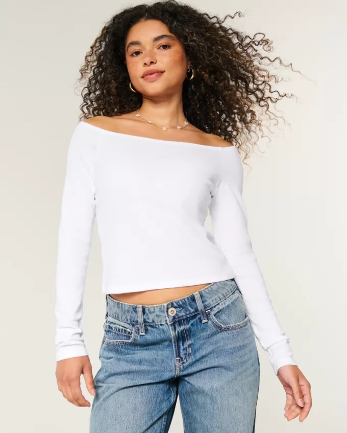 Long-Sleeve Off-the-Shoulder Top,Long-Sleeve Off-the-Shoulder Top